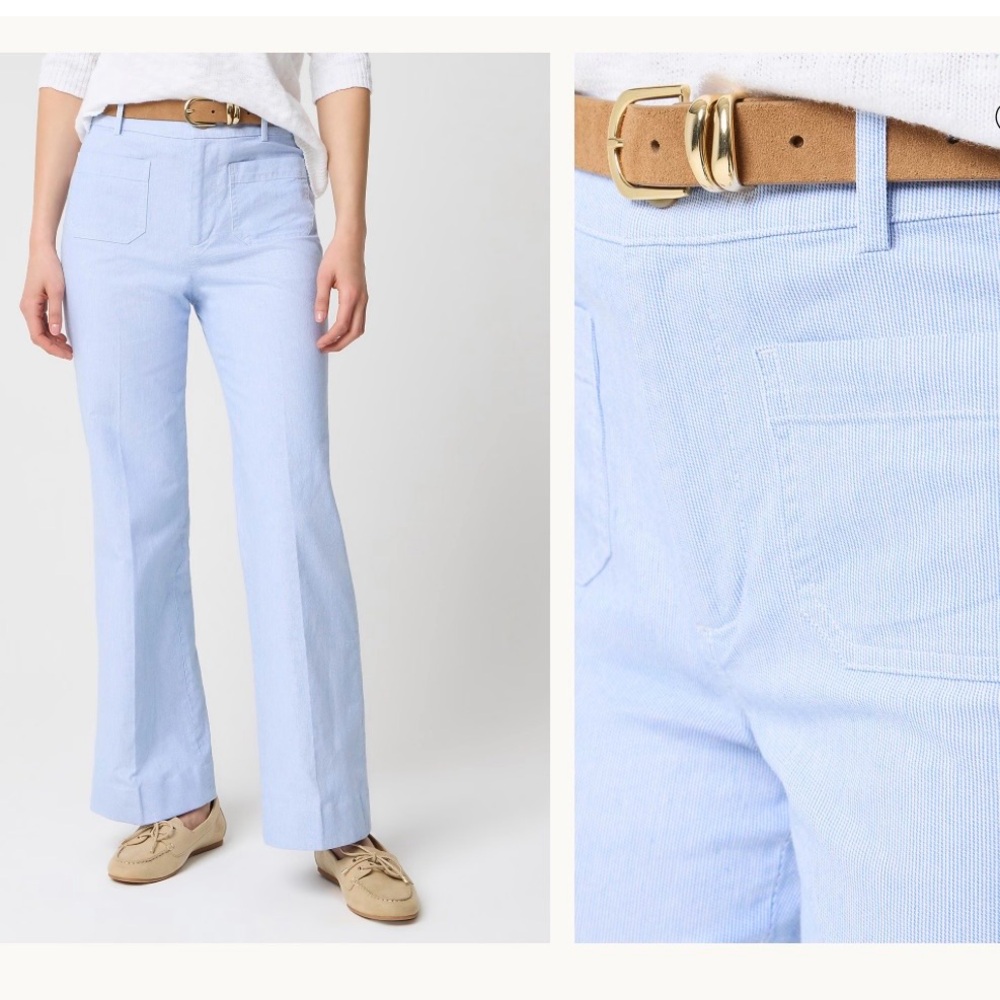 NEW J.Crew High-rise patch-pocket wide-leg pant in white stripe preppy vacation